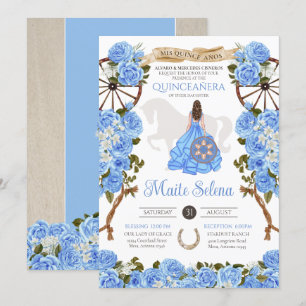 Baby Blue Quinceanera Elegante Rose Western Charra Einladung