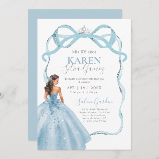 Baby Blue Quinceanera Invitation Einladung (Vorne/Hinten)