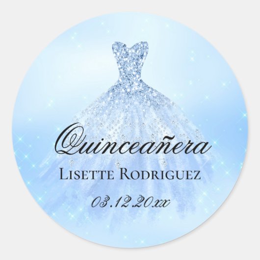 Baby Blue Quinceanera Personalisiert Runder Aufkleber (Vorderseite)