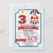 Baby Blue & Red Firefighter, Kinderparty Einladung (Vorderseite)