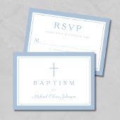 Baby Blue Religious Cross Boy Baptism RSVP Karte