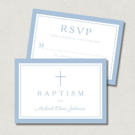 Baby Blue Religious Cross Boy Baptism  RSVP Karte
