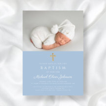 Baby Blue Religious Cross Boy Foto Taufe