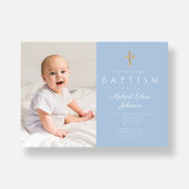 Baby Blue Religious Cross Boy Foto Taufe Einladung