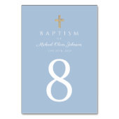 Baby Blue Religious Cross Boy Taufe Tischnummer (Vorderseite)