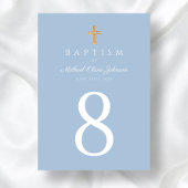 Baby Blue Religious Cross Boy Taufe Tischnummer