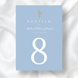 Baby Blue Religious Cross Boy Taufe Tischnummer