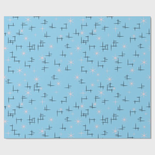 Baby Blue Retro Atomage Geschenkpapier (Flach)