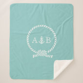 Baby Blue Rope and Anchor Mit Monogramm Sherpadecke (Vorderseite)