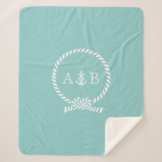 Baby Blue Rope and Anchor Mit Monogramm Sherpadecke (Vorderseite)