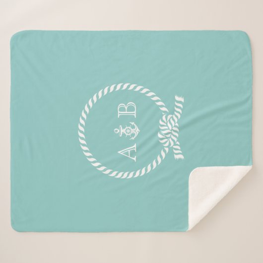 Baby Blue Rope and Anchor Mit Monogramm Sherpadecke (Vorderseite (Horizontal))