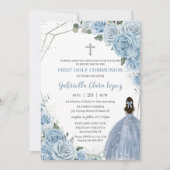 Baby Blue Rose Blume Girl First Heilige Kommune Einladung (Vorderseite)
