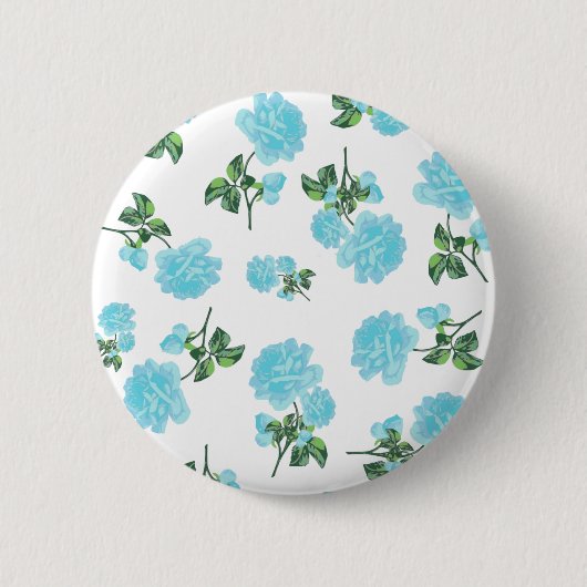 Baby Blue Rose Blumenmuster auf Weiß Button (Vorderseite)