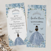 Baby Blue Rose Floral Princess Quinceañera Menü Programm
