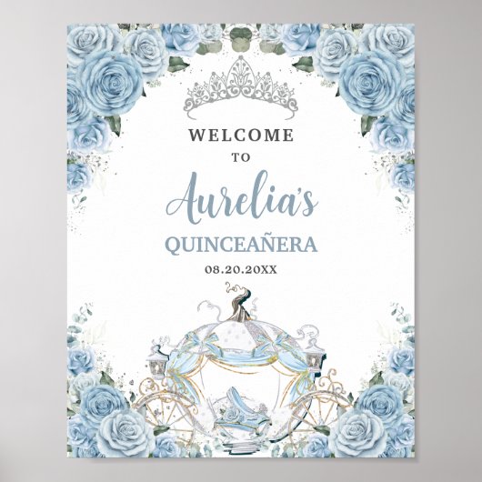 Baby Blue Rose Princess Carriage QUINCEAÑERA 16. Poster (Vorne)