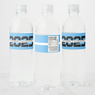 Baby Blue & Schwarze Personalisierte Abschlussfeie Wasserflaschenetikett
