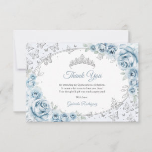 Baby Blue Silber Floral Quinceanera Dankeskarte