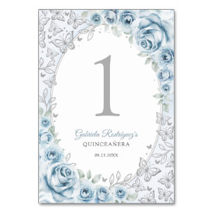 Baby Blue Silber Floral Quinceanera Tischnummer