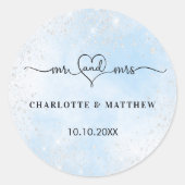 Baby blue silber mrs Herz danke Ihnen Hochzeit Runder Aufkleber (Vorderseite)