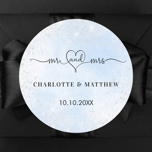 Baby blue silber mrs Herz danke Ihnen Hochzeit Runder Aufkleber