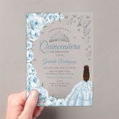 Baby Blue Silbernes Blumen-Quinceanera Acryleinladungen (Insitu (Handheld))