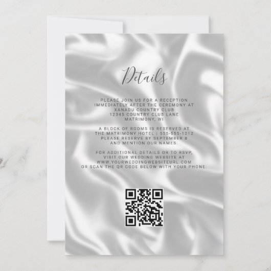 Baby Blue Silver Agate White Silk QR Code Hochzeit Einladung (Rückseite)