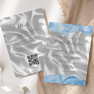 Baby Blue Silver Agate White Silk QR Code Hochzeit Einladung