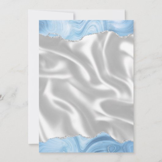 Baby Blue Silver Agate White Silk Save the Date (Rückseite)
