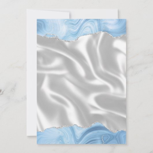 Baby Blue Silver Agate White Silk Save the Date (Rückseite)