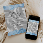 Baby Blue Silver Agate White Silk Save the Date