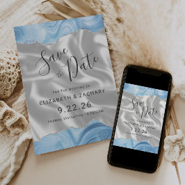 Baby Blue Silver Agate White Silk Save the Date