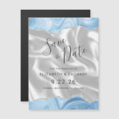 Baby Blue Silver Agate White Silk Save the Date Magneteinladung (Vorne/Hinten)