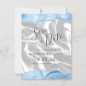Baby Blue Silver Agate White Silk Save the Date Magneteinladung (Vorderseite)