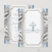 Baby Blue Silver Cross Taufe Christening Einladung (Vorne/Hinten)