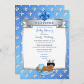 Baby Blue & Silver Fleur African American Prince Einladung (Vorne/Hinten)