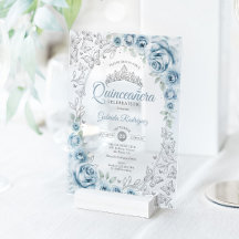 Baby Blue Silver Floral Quinceanera