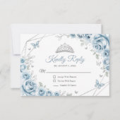 Baby Blue Silver Floral Quinceanera Antwort (Vorderseite)