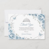 Baby Blue Silver Floral Quinceanera Dankeskarte (Vorderseite)