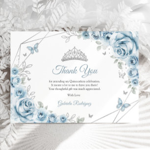 Baby Blue Silver Floral Quinceanera Dankeskarte