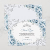 Baby Blue Silver Floral Quinceanera Dankeskarte (Vorne/Hinten)