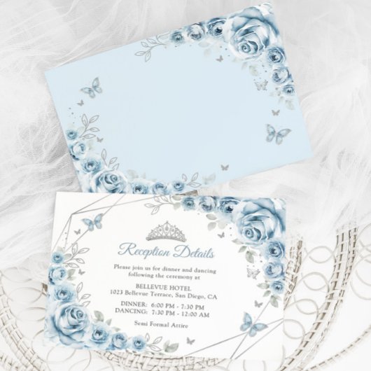 Baby Blue Silver Floral Quinceanera Details Begleitkarte