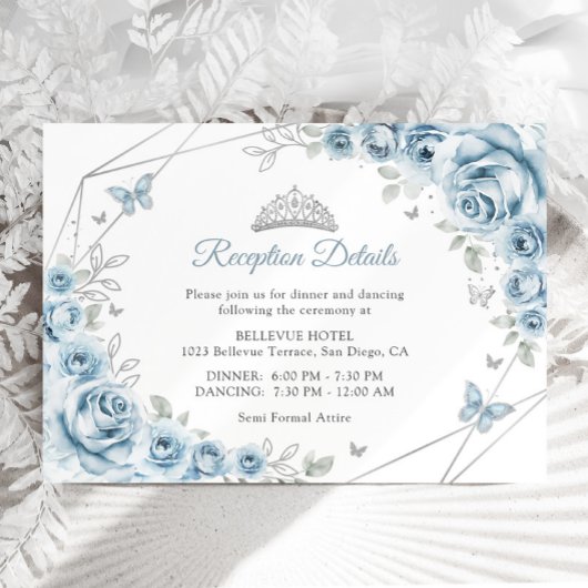 Baby Blue Silver Floral Quinceanera Details Begleitkarte