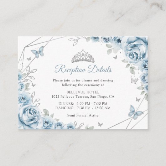 Baby Blue Silver Floral Quinceanera Details Begleitkarte (Vorderseite)