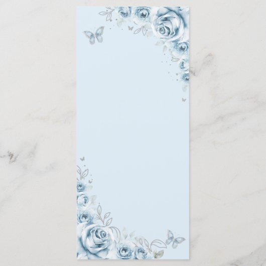 Baby Blue Silver Floral Quinceanera Menükarte (Rückseite)