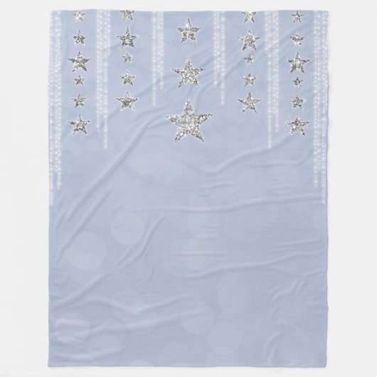 Baby Blue & Silver Glitzer Stars Sparkle Glam Fleecedecke (Vorderseite)