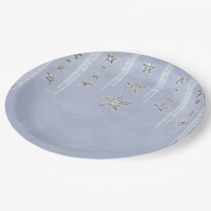 Baby Blue & Silver Glitzer Stars Sweet 16 Party Pappteller