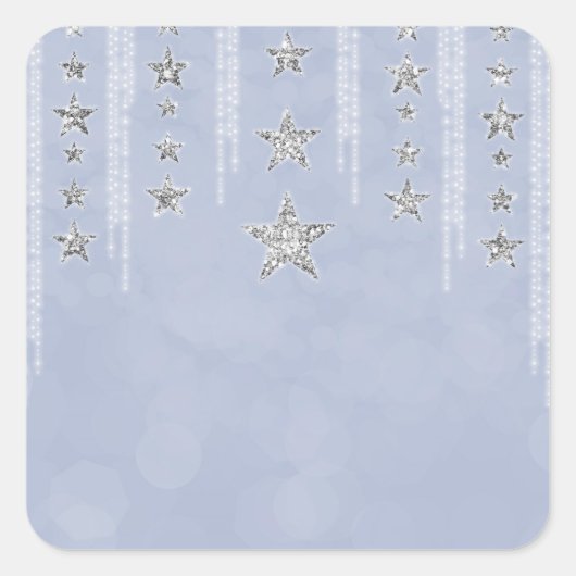 Baby Blue & Silver Glitzer Stars Sweet 16 Party Quadratischer Aufkleber (Vorderseite)