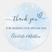 Baby Blue Silver Herz danke Ihnen Hochzeit Runder Aufkleber (Vorderseite)