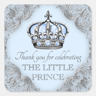 Baby Blue Silver Prince Baby Shower Stickers