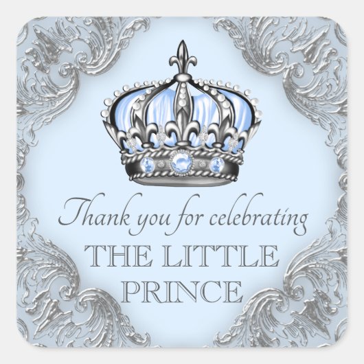 Baby Blue Silver Prince Baby Shower Stickers (Vorderseite)